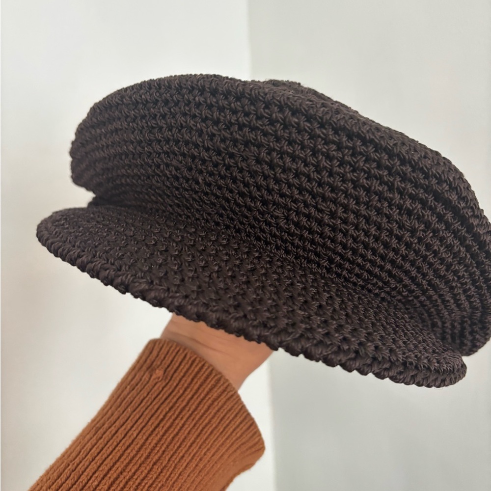 Brown Crocheted Baker Boy Newsboy Cap